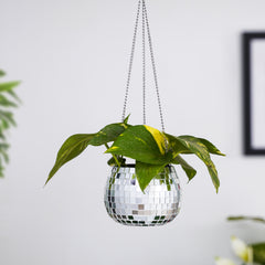 DISCO Round Metal Hanging Planter with Chain for Home & Office Decor