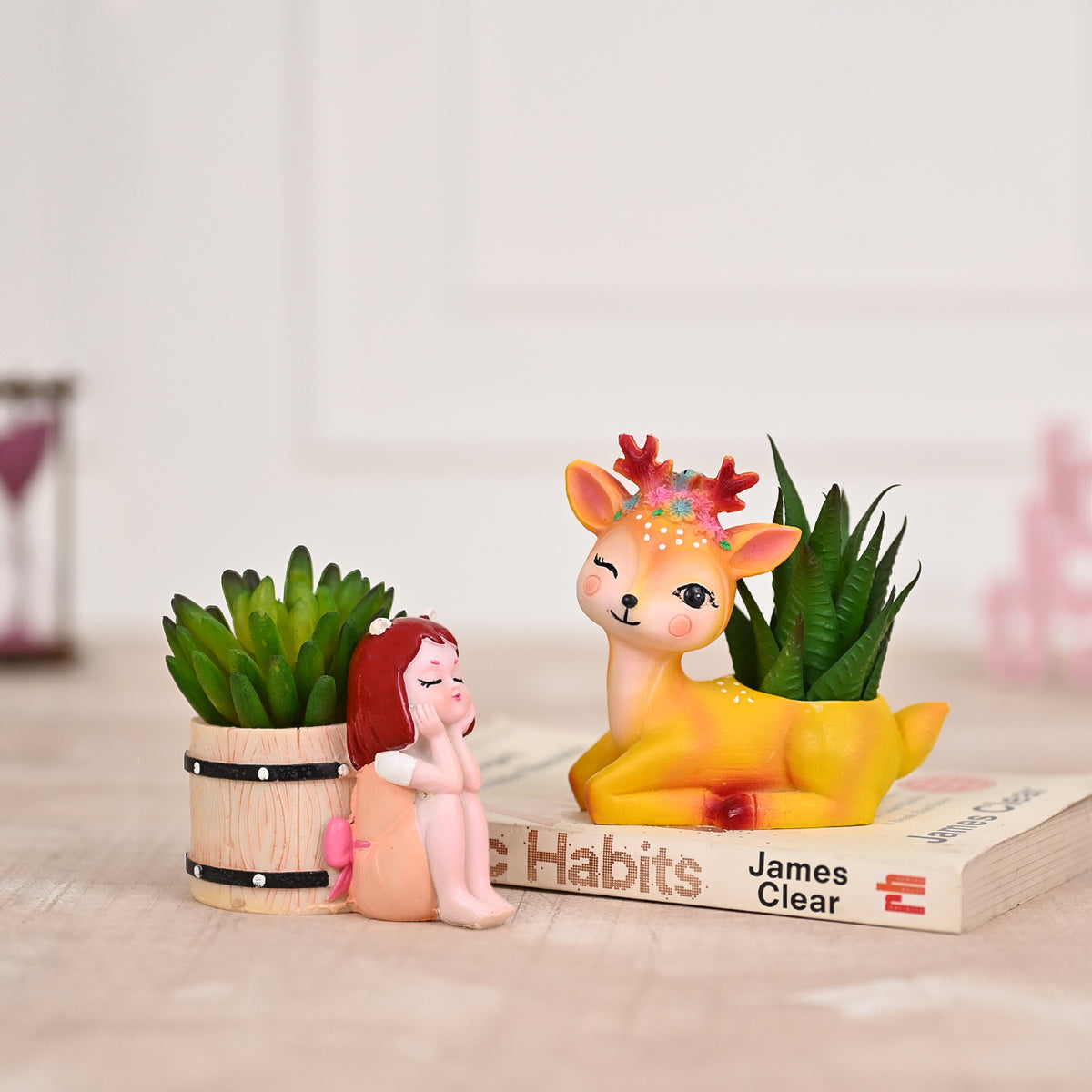 Deer and Cute Girl Succulent Planter For Home Garden Office Desktop