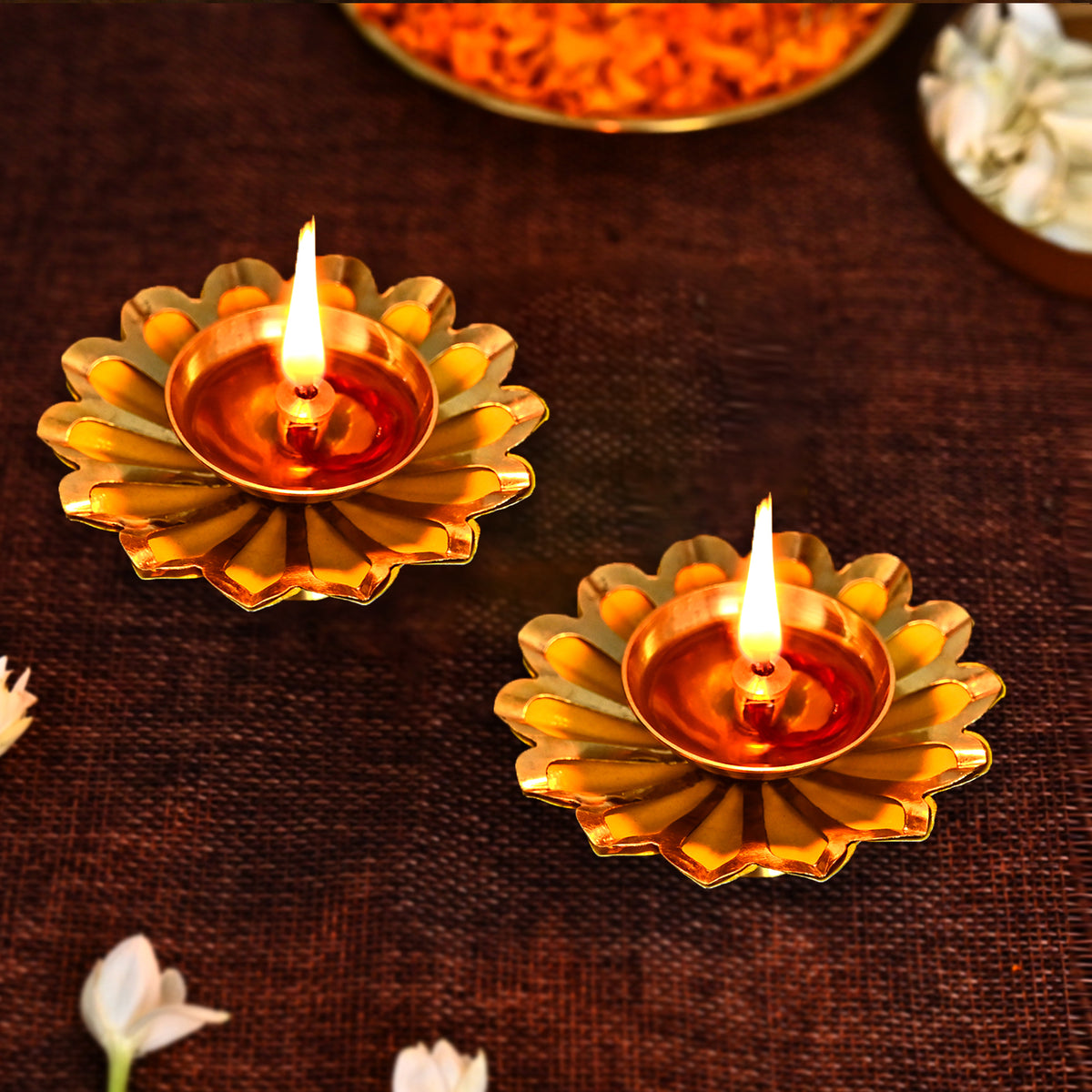Lotus Shaped Brass  Diya for Home decoration / Office decoration (Set of 2)