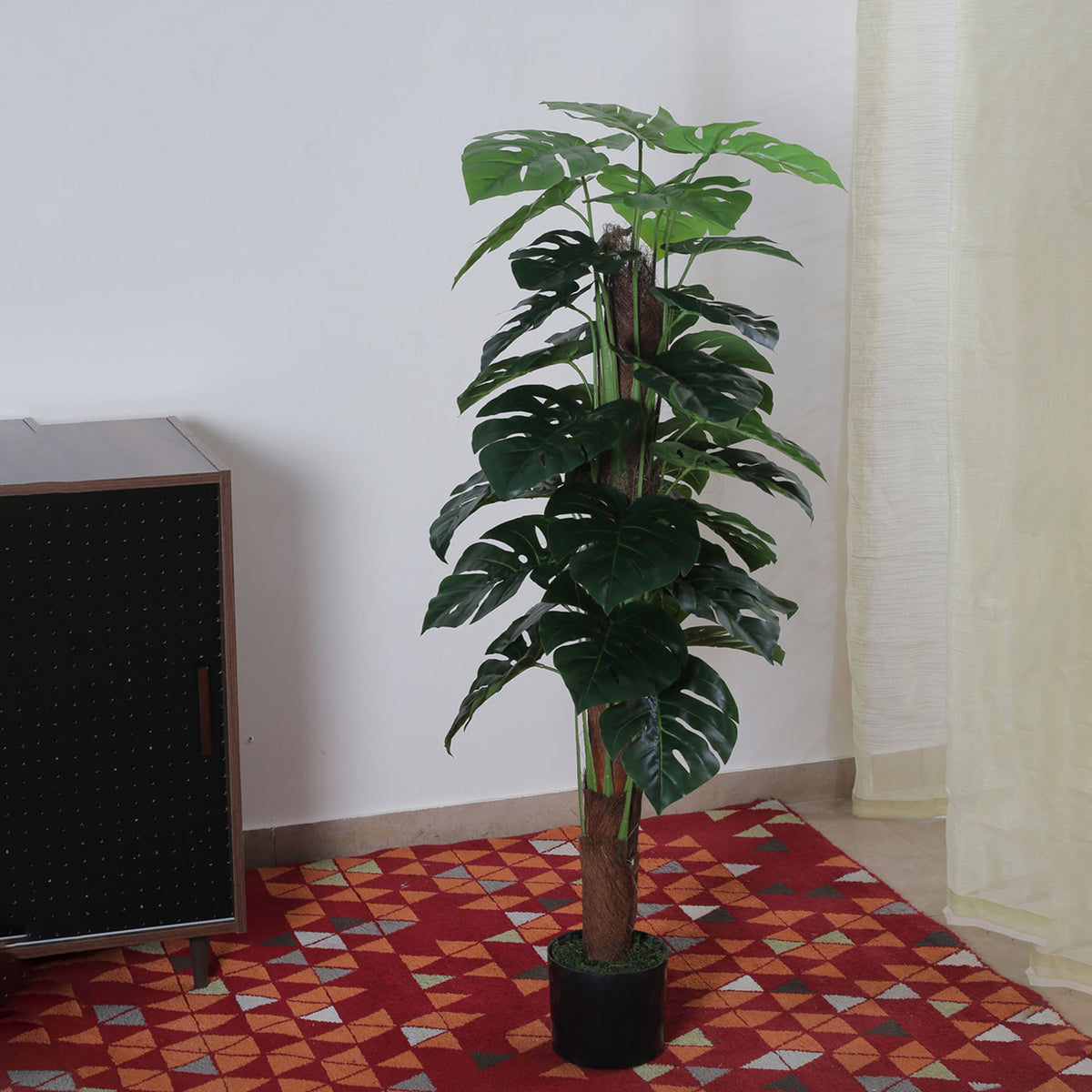 Beautiful Artificial PVC Silk Monstera Plant with Big Leaves and for Home and Office Décor (With Pot, 120 cm Tall)