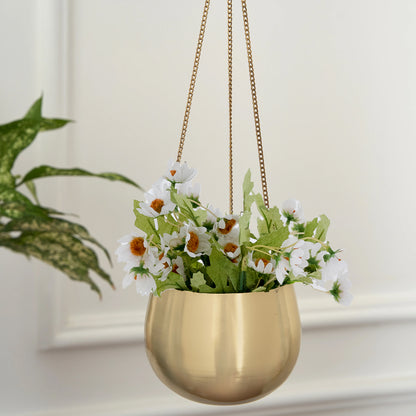 Metal Hanging Planter Pot With Artificial Flowers for Home Decor