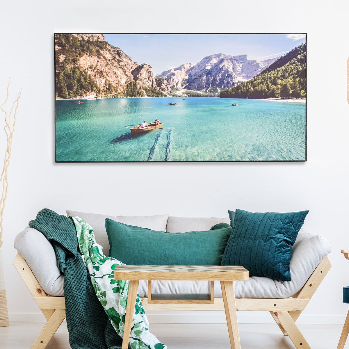 Pangong Lake Canvas Wall Art Floating Framed for Home and Office Decor (48 x 24 ) Inch