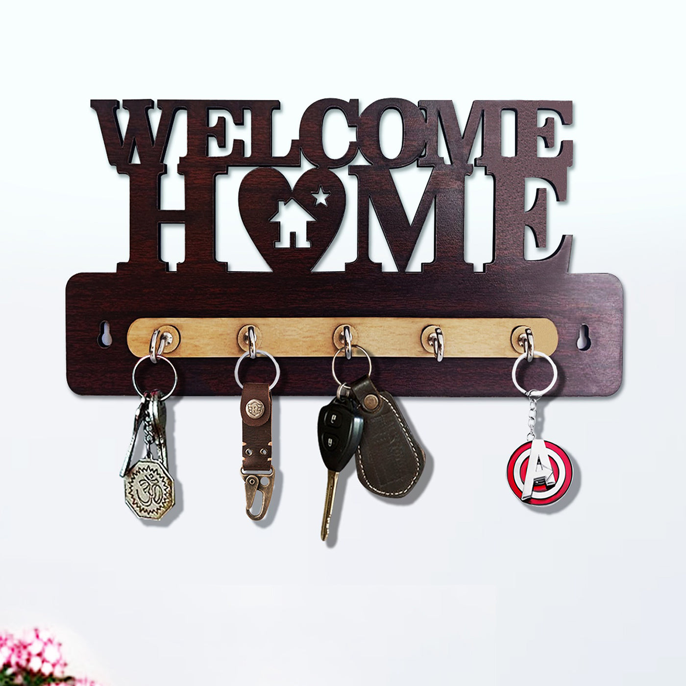 Welcome home wooden key holder | 6 hooks | wall decor | home decor | gifting | bday gift