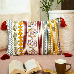 Large Printed Cotton Lumbar Cushion Cover for Living Room, Bedroom, Sofa Decoration