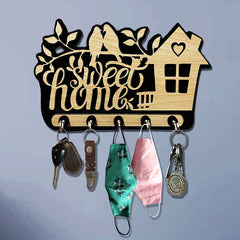 Carved wooden sweet home key holder | 6 hook holder | wall hanging | easy to hang | durable