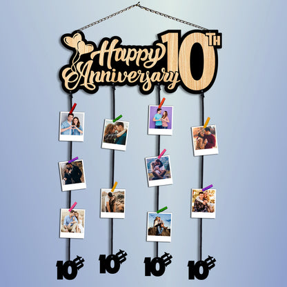 Happy 10th anniversary tassle photo frame | hanging photo frame | collage photo frame | frame with multiple pockets | gifting | home decor | wall decor | wall hanging