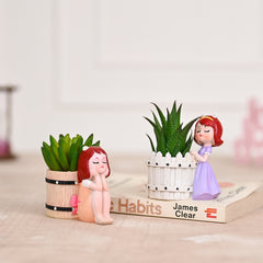 Cute Girl Pink and Purple white basket Succulent Planter For Home Garden Office Desktop