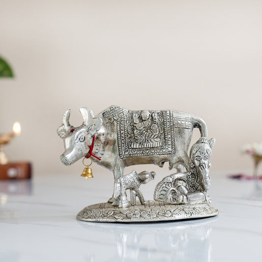 Metal Kamdhenu Cow & Calf with Bal Gopal Krishna Statue