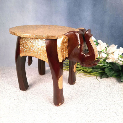 Wooden Hathi Brass Stool