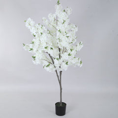Artificial Peach Bloosm Flowers Plant for Home Decor/Office Decor/Gifting | Natural Looking Indoor Plant (With Pot, 160 cm, White)