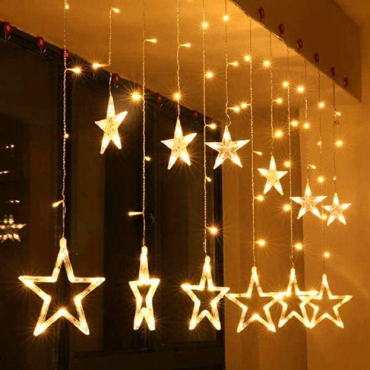 DecorTwist Star Fountain Rice Light for Wall Decor| Home Decoration| Diwali Item| Christmas Item| Indoor & Outdoor Decoration Item| | Festival Item | 2.49 Mtr Length |138pcs LED (Yellow)