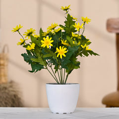 Set of 1 Artificial Plant & Flower Bush in Pot (Yellow)