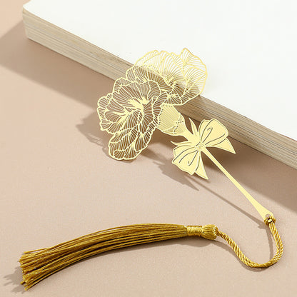Brass Bookmarks Handcrafted Rose Flower Design Gold Bookmark with Tassel Gift for Teachers, Readers , Book Lovers, Student