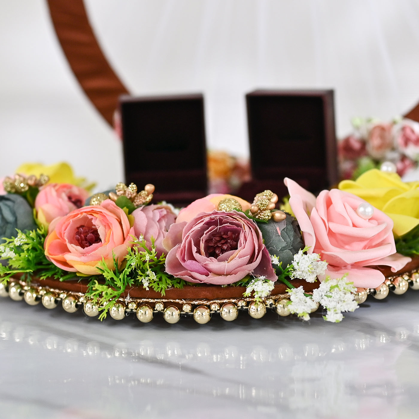 Buy GiftsBouquet Wood Smart Creations Decorative Customized Round Shape Engagement  Ring Platter Tray For Ring Ceremony With Name And Led, Pink Online at Low  Prices in India - Amazon.in