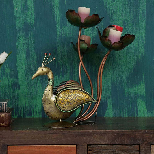 Peacock Tealight Bird Figurine