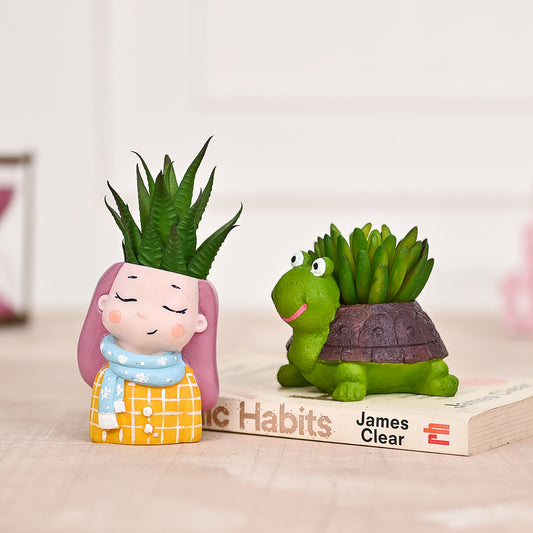Cute Tortoise and Cute Girl Succulent Planter For Home Garden Office Desktop