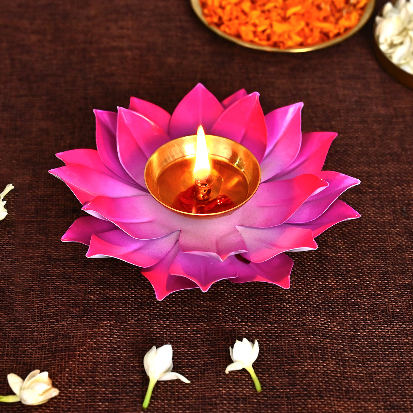 Lotus Flower Shape Brass Diya (Set of 2)