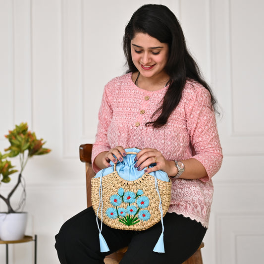 Embroidered Hand Bag |Cane Handbag for women
