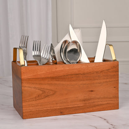 Rectangular Wooden Caddy for Dine Ware | Kitchen Ware | DecorTwist