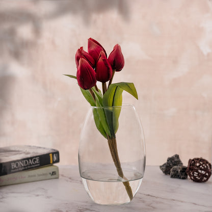 HYDRA Oval Shape Transparent Glass Flower Vase For Home Office Decor