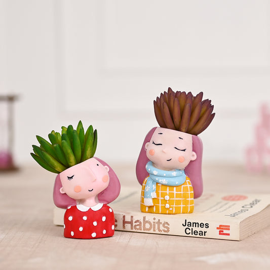 Cute Red Girl and Yellow Succulent Planter For Home Garden Office Desktop