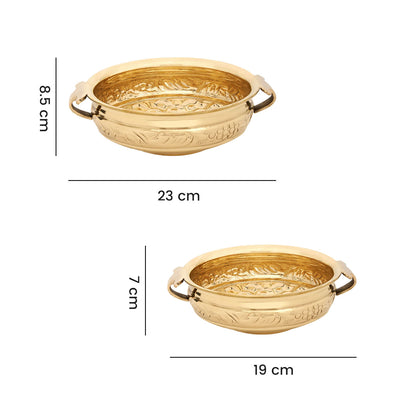 Myra Embossed Brass Sheet Metal Urli with handles