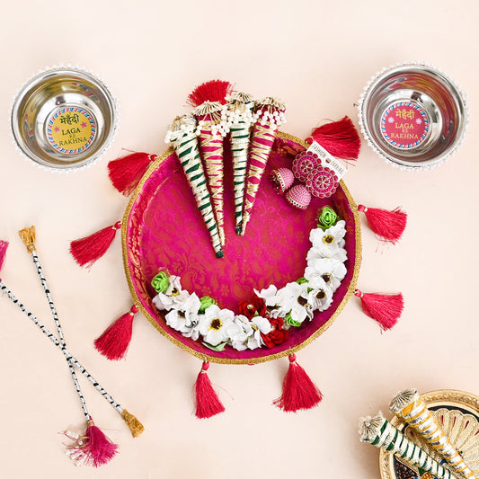 Floral Mehndi Platter - Dark Pink