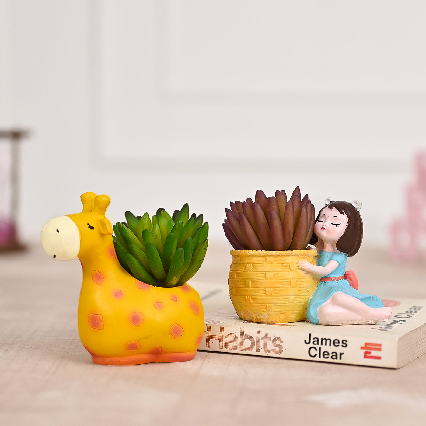 Giraffe and Cute Girl Succulent Planter For Home Garden Office Desktop