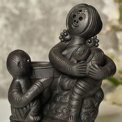Black Terracotta Mother-Son Artisan Tabletop Decor for Home