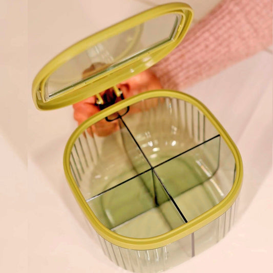 4-Compartment Plastic Spice Container: Seasoning Box with Lid, Spoon, and Handle for Sugar, Nuts, Spices (Light Green)