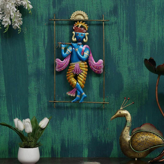 Metal Painted Krishna Wall Art