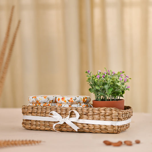 Cane Basket with 2 Jar and An Artificial Flower Pot- For Wedding Gifting, Birthday and Thanksgiving (GH-005)