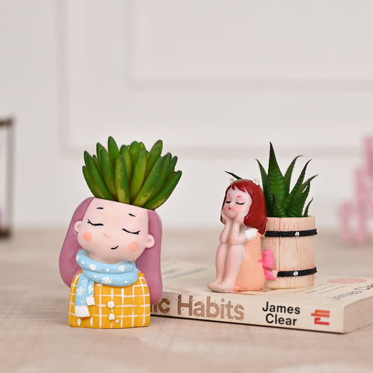 Cute Girl Yellow and Pink Succulent Planter For Home Garden Office Desktop