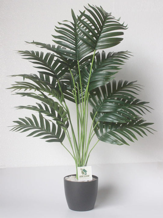 Artificial Areca Tree, 2.7ft Realistic Fake Floor Plant Faux Silk 18 Big Leaves Trees and Natural Trunk for Living Room Home Office Decor Indoor