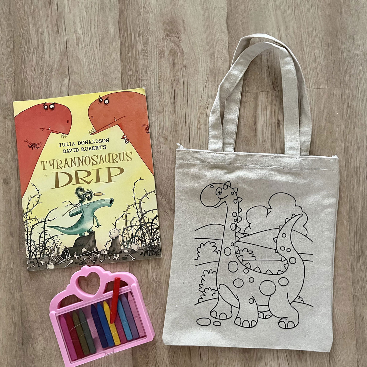 DIY Colouring Little Dinosaur Tote Bag