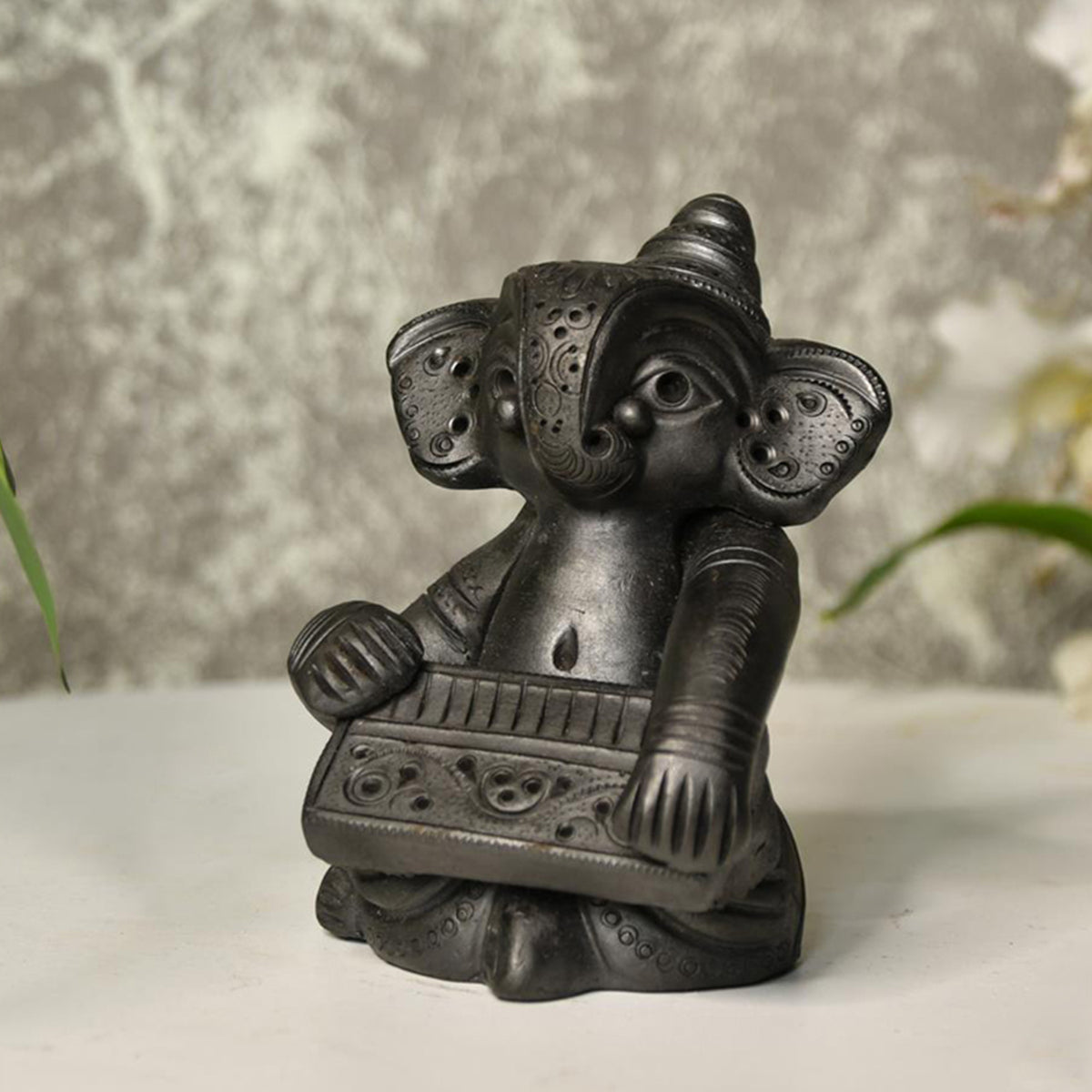 Black Terracotta Ganesh Harmonium Tabletop Decor
