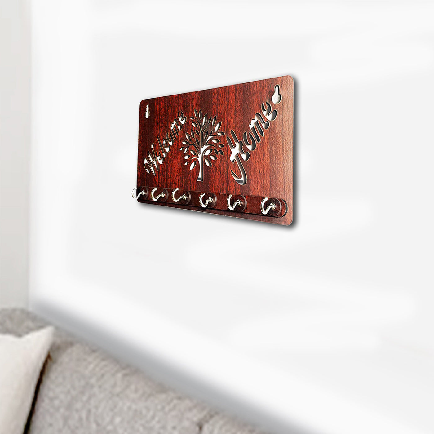 Welcome home wooden key holder | 6 hook wall hanging | wall decor | home decor | gifting