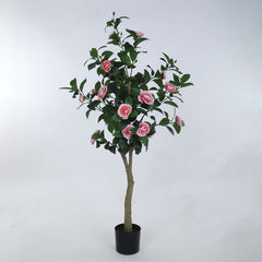Beautiful Artificial Camellia Flower Plant in a Black Pot for Interior Decor/Home Decor/Office Decor (150 cm Tall, Pink)