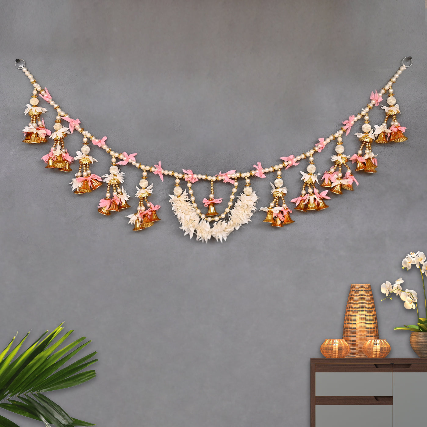 Decorative Hand-Woven Flower Toran with Bell