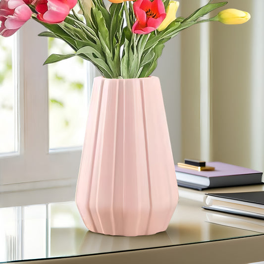 Plastic Flower Vases for Home Decor, Bedroom, Centrepiece Living Room, Office Decoration (Light Pink)