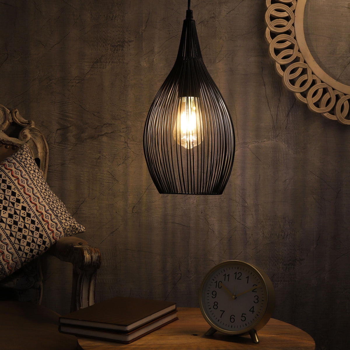 "The Wired Pendant Light" in Jet Black Finish