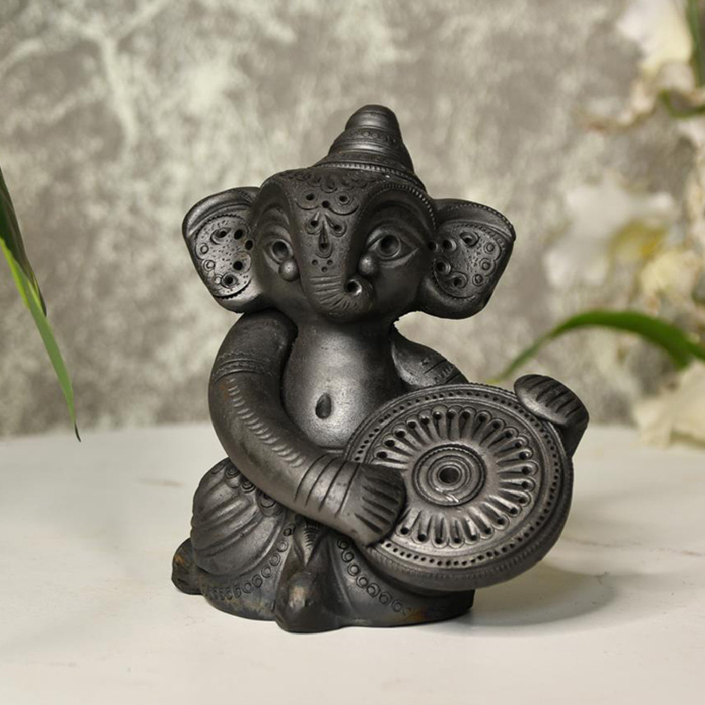 Black Terracotta Ganesh Dafli Tabletop Decor