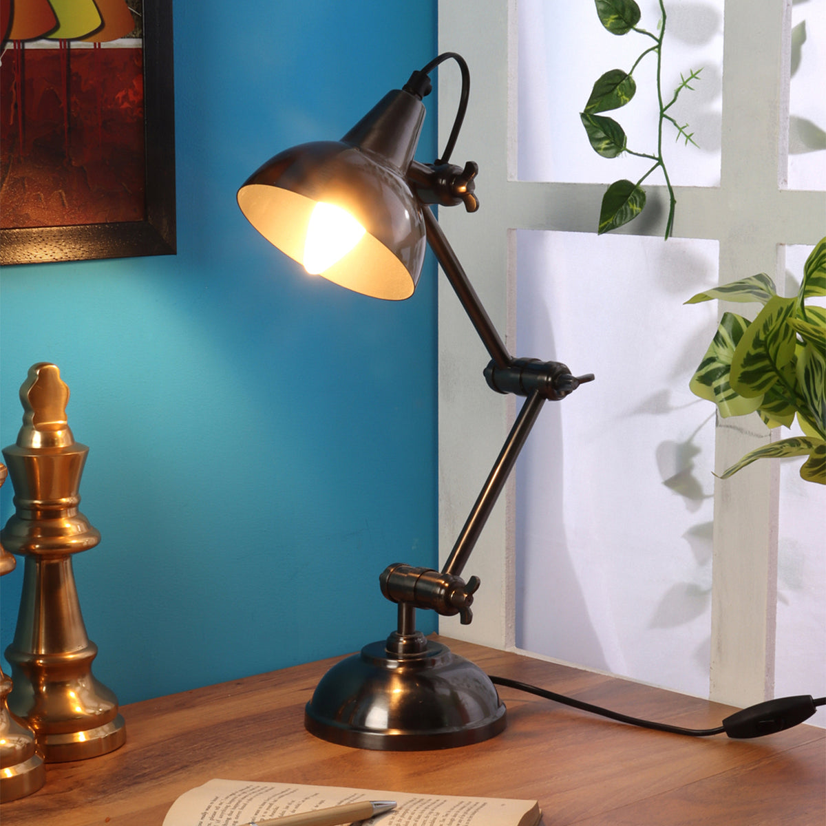 Shiny Gold Adjustable Iron Study Lamp Black