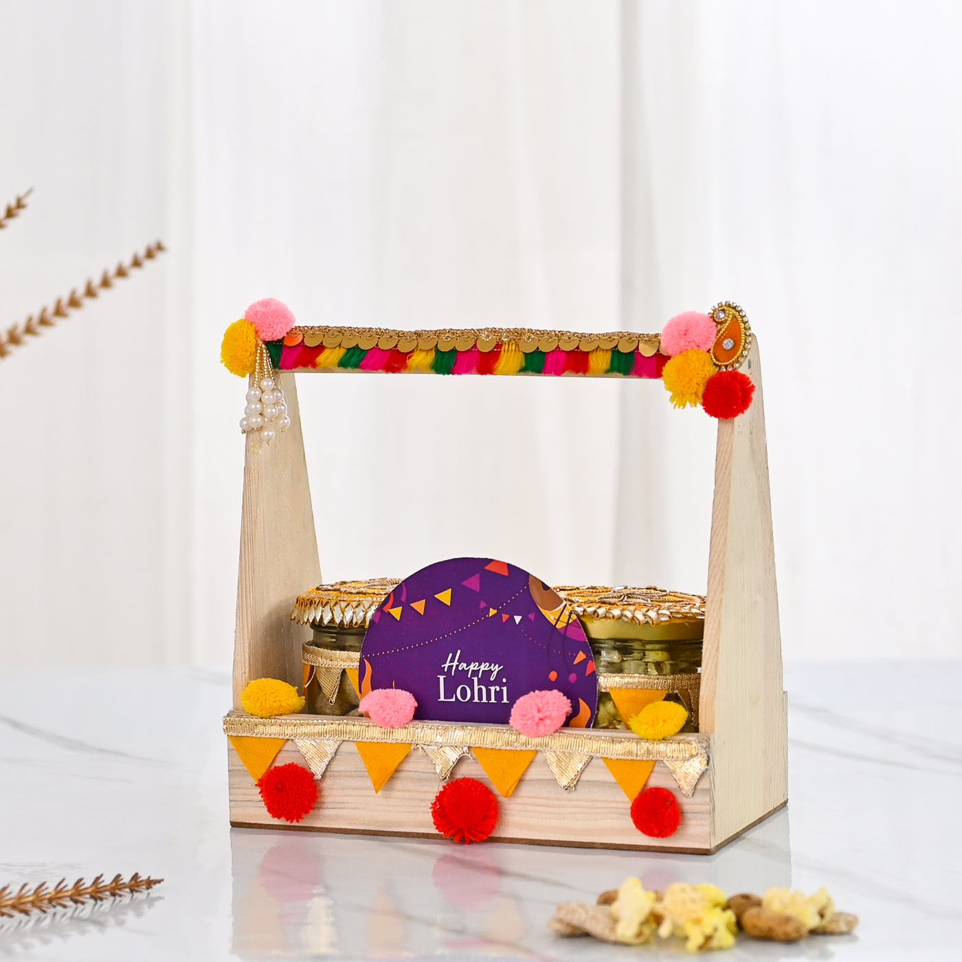 Happy Lohri Wooden Basket Gift Hamper