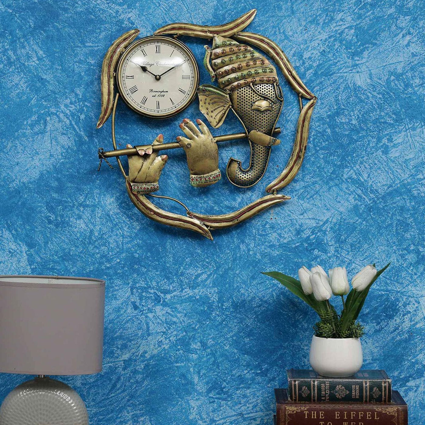 Metal Painted Round Ganesh With Wall Art