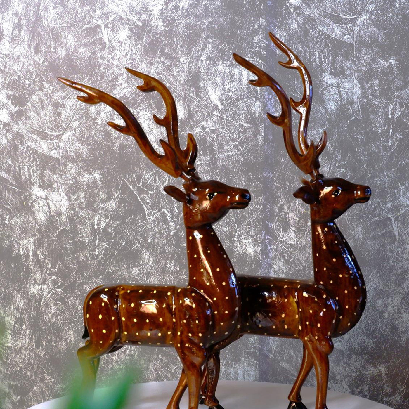 Artisan Wooden Deer Set Exquisite Home Decor