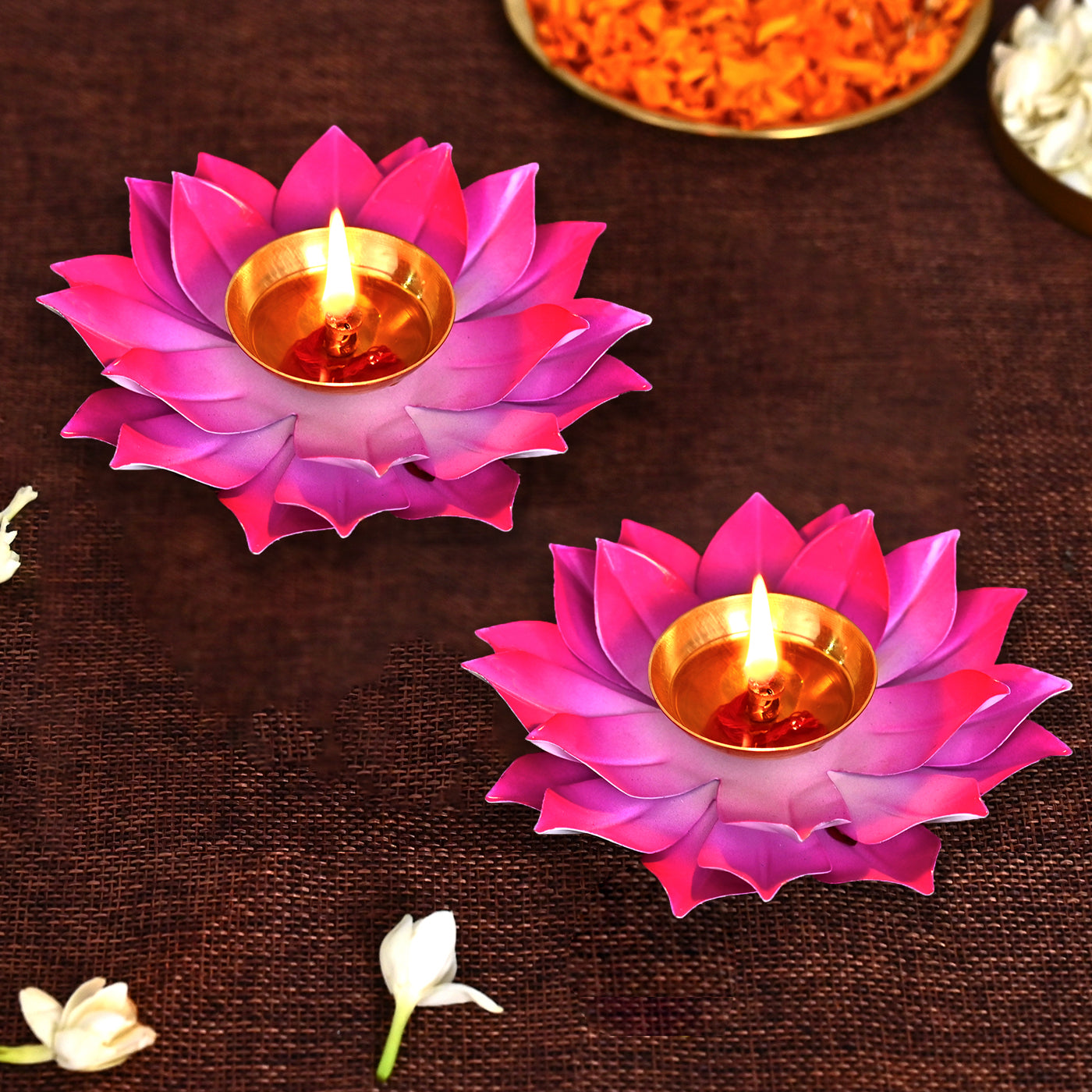 Lotus Flower Shape Brass Diya (Set of 2)