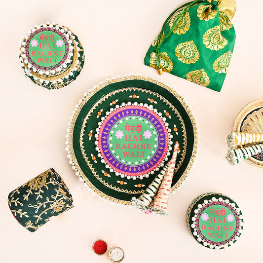 Floral Mehndi Platter-Green