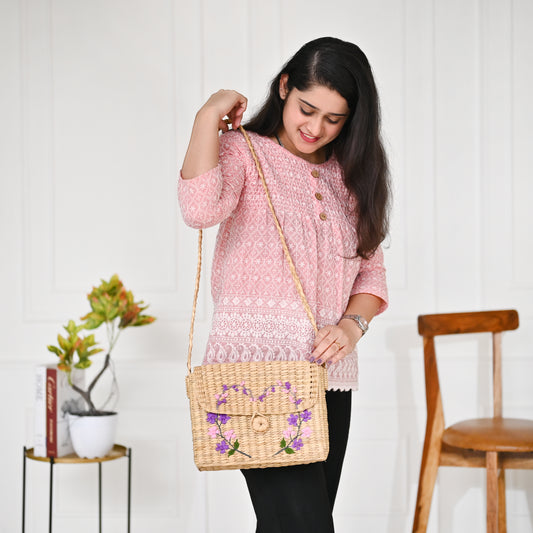 Embroidered Shoulder Bag |Cane Handbag for women