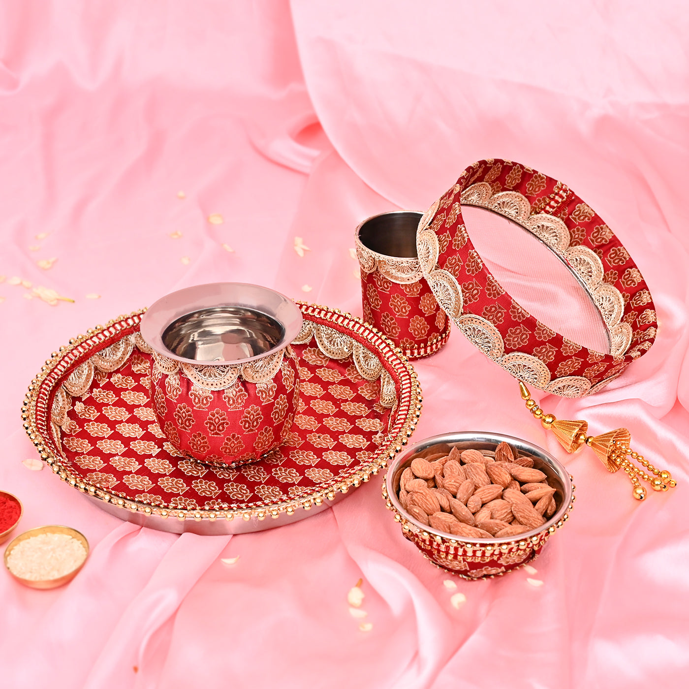 Handcrafted Karwa Chauth Thali Set -Maroon